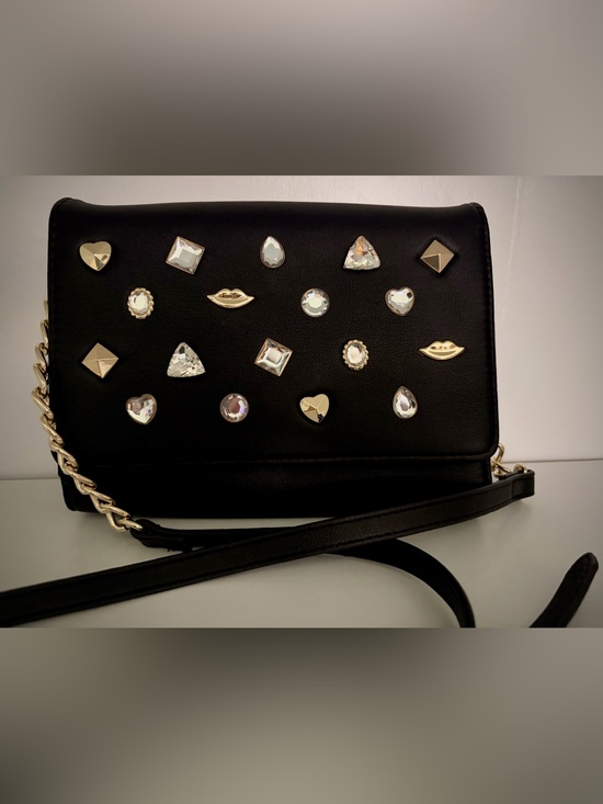 Betsey Johnson Handbags - Betsey Johnson Black Crossbody with Crystal & Gold Stud Accents